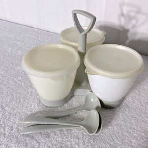 Vintage Tupperware Cream Gray Condiment Caddy Set With Spoons 10pc